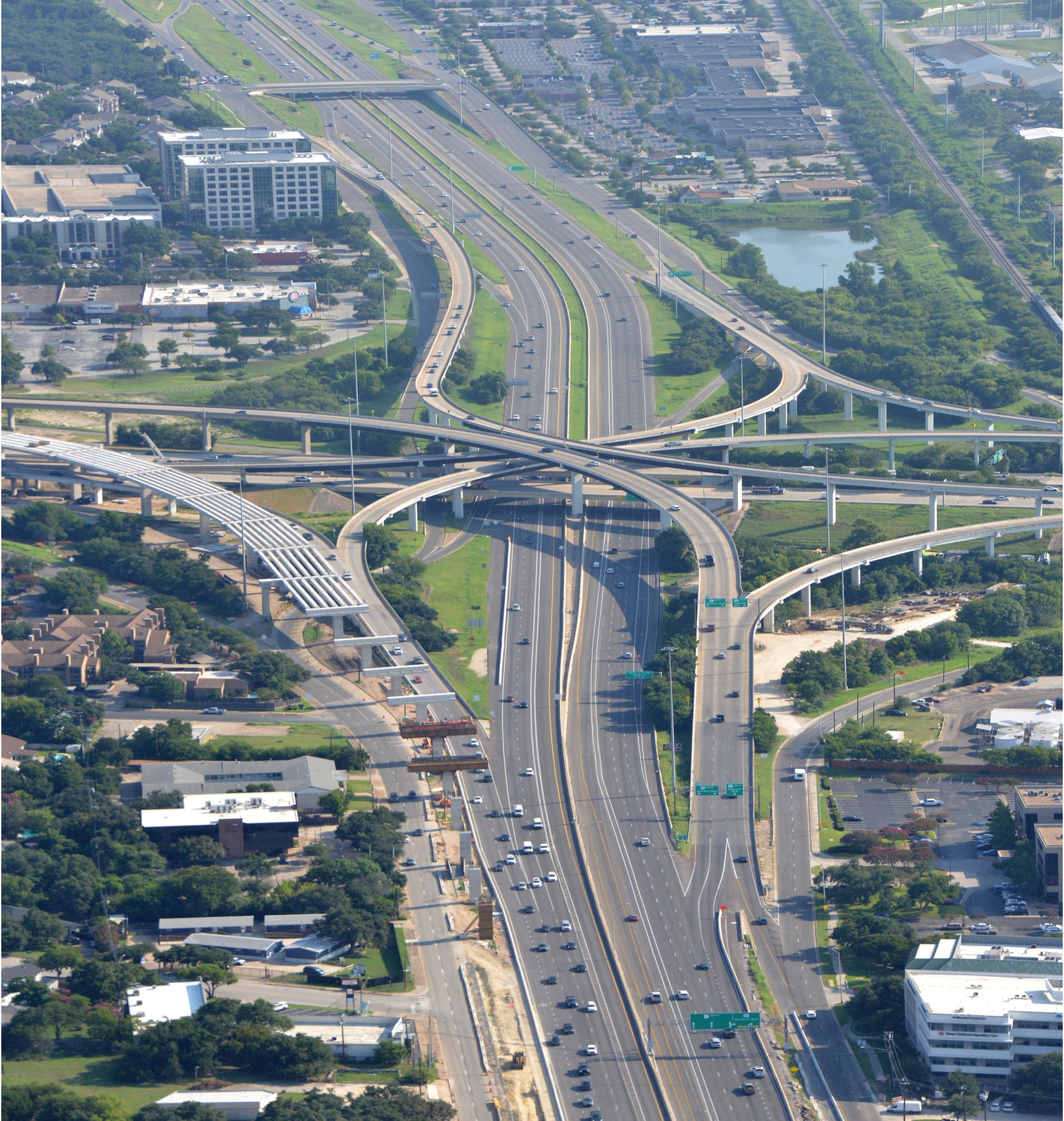 Aerial view of the direct-connector road bridge leading to southbound MoPac.